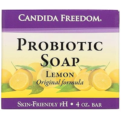 Candida Freedom 100% Natural Probiotic Soap - Anti fungal Soap for Skin Fungus, Jock Itch, Acne, Dandruff and Poison Ivy - Powerful Tea Tree and Lemon Antibacterial Body Soap - 4oz Lemon Scent