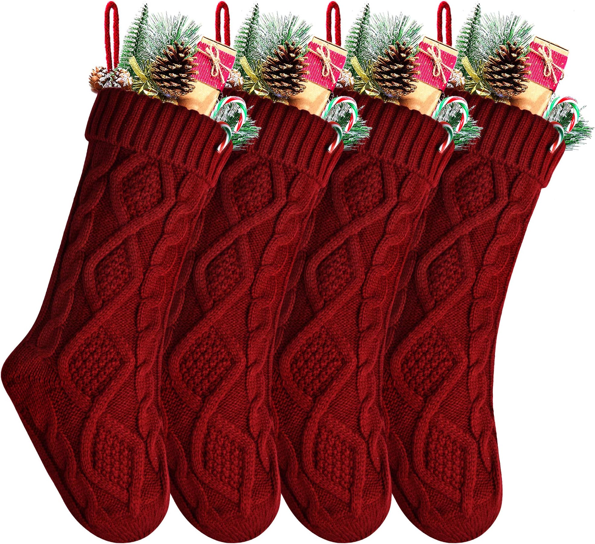 KunyidaKunyida 18" 4PCS Unique Burgundy Knit Christmas Stockings,Style2