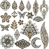 Luinabio 120 Pieces Filigree Connectors Charms Pendants Decoration Supplies Tibetan Metal Filigree Findings Embellishments for DIY Hairpin Necklace Earring Jewelry Making