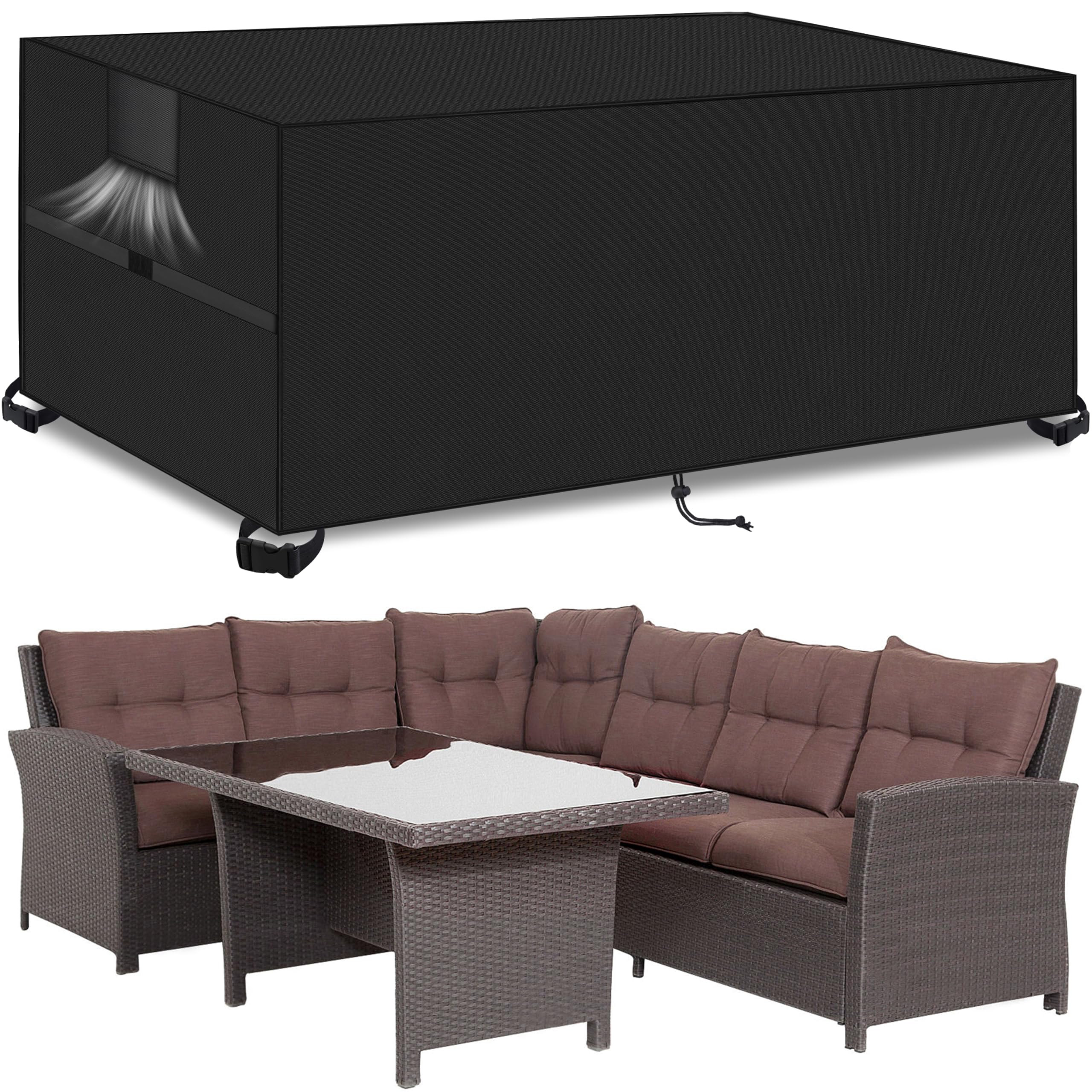 Outdoor Garden Furniture Covers,242*182*100cm,Waterproof with Air Vent, 420D Heavy Duty Oxford Fabric,Patio Furniture Cover for outside Rectangle,Rectangular Table and Chair Set, Rattan Furniture Set