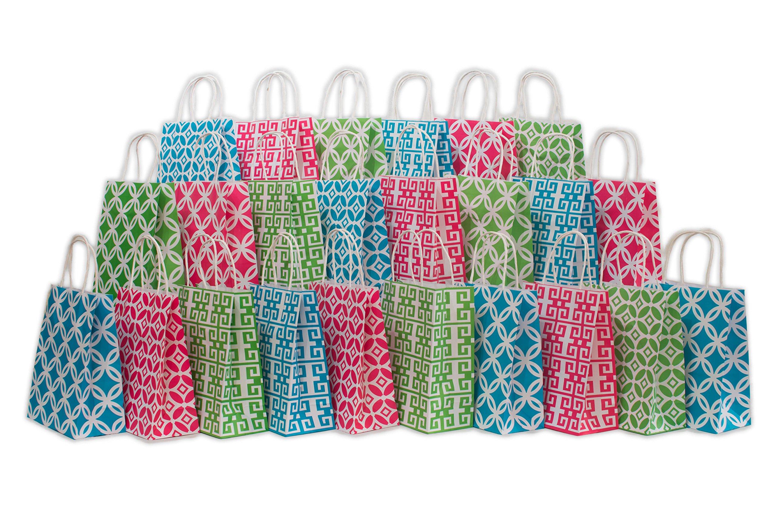 Assorted Kraft Gift Bags, Small, Bulk set of 30, 5.25" x 8.
