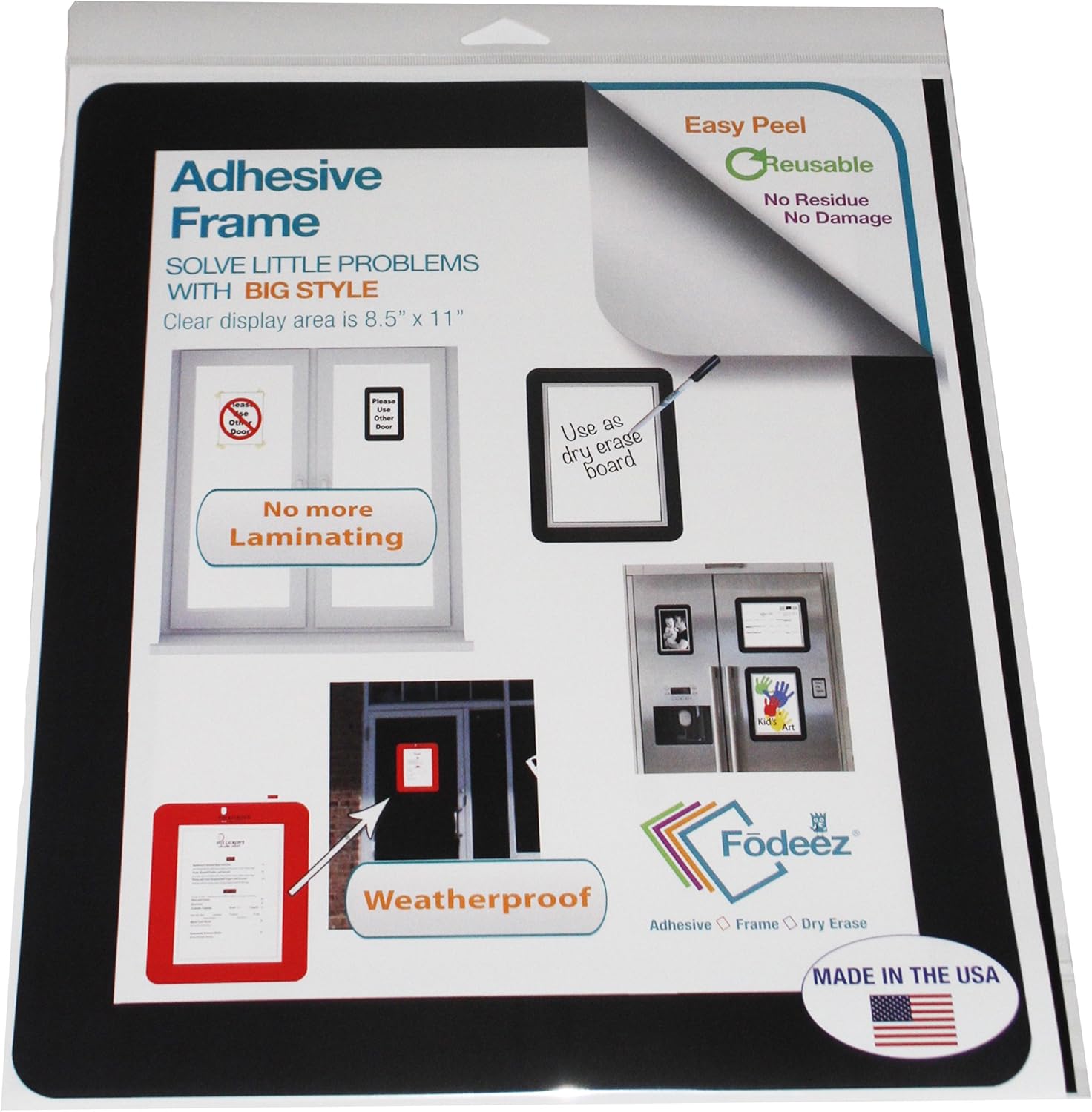 Fodeez Frames SelfStick Adhesive Sign Display/Dry Erase Board, Black