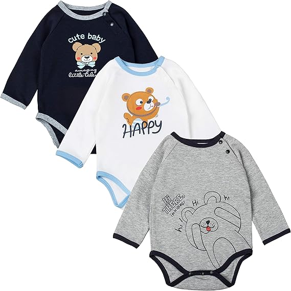Amazon Co Jp Cotton Fairy ベビー 男の子 ロンパース パータン プリント かっこいい コットン100 新生児 肌着 着替えやさしい ボディースーツ 出産祝い プレゼント 3セット 服 ファッション小物
