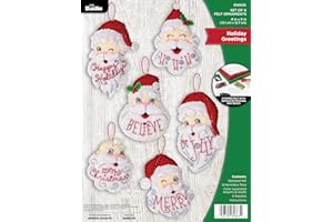 Bucilla Felt Applique 6 Piece Ornament Making Kit, Holiday Greetings, Perfect for DIY Arts and Crafts Projects, 89663E