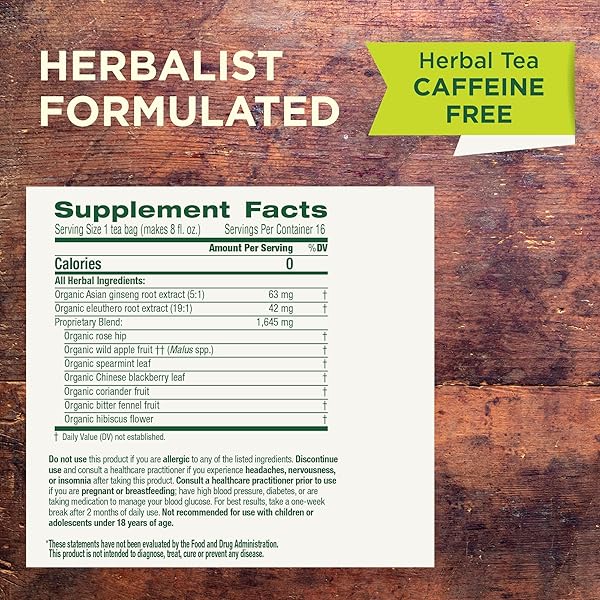 TRADITIONAL MEDICINALS ORGANIC, STRESS EASE FOCUS, GINSENG WILD APPLE MINT TEA – BALANCED ENERGY SUPPORT & ADAPTOGENS – KOSHER, NON-GMO, CAFFEINE-FREE, COMPOSTABLE – 16 TEA BAGS