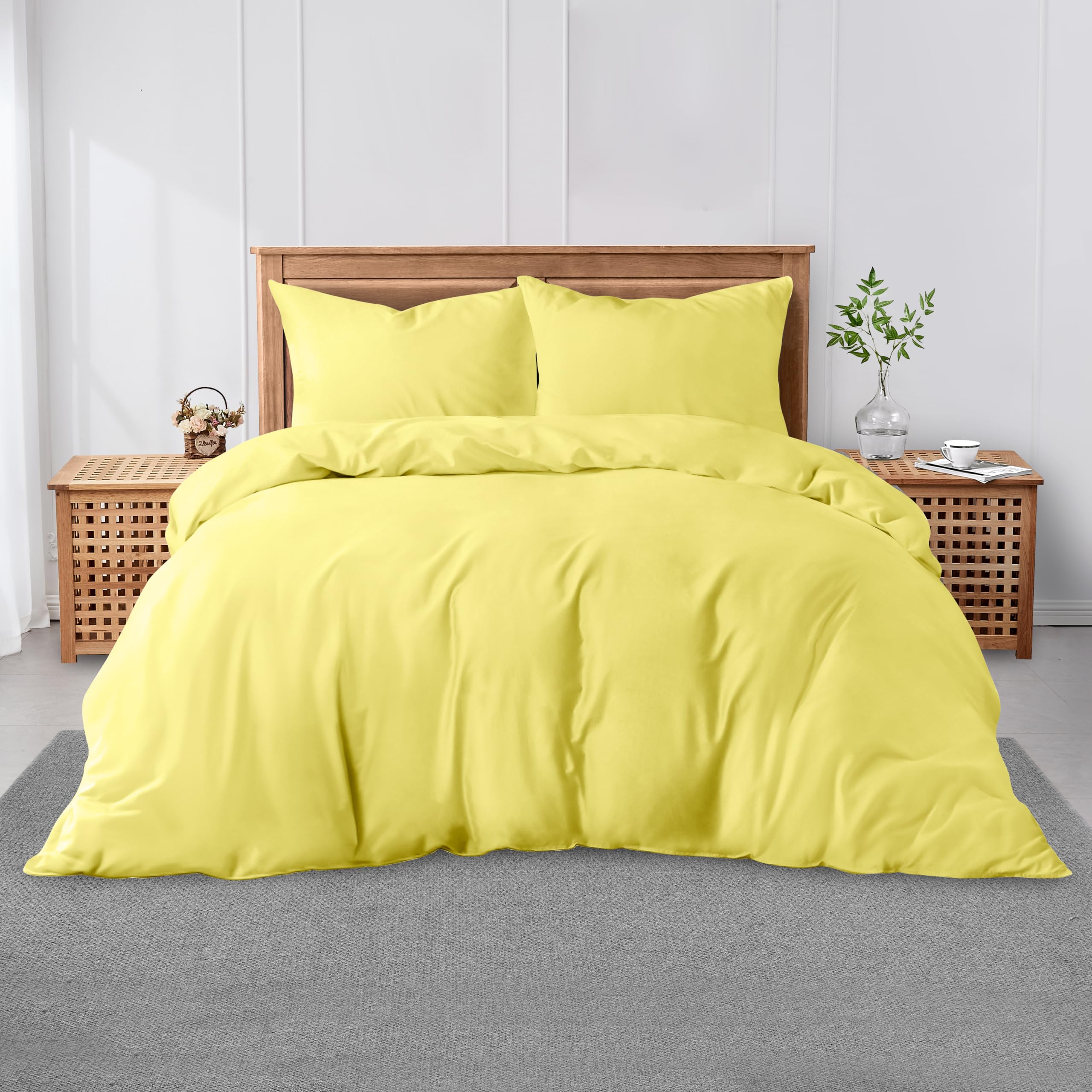 GC GAVENO CAVAILIA Super King Plain Dyed Duvet Cover Set with Pillowcase - Soft Comfortable, Lightweight Polycotton Bedding, Easy-Care - Quilt Comforter Cover - Yellow — image 1