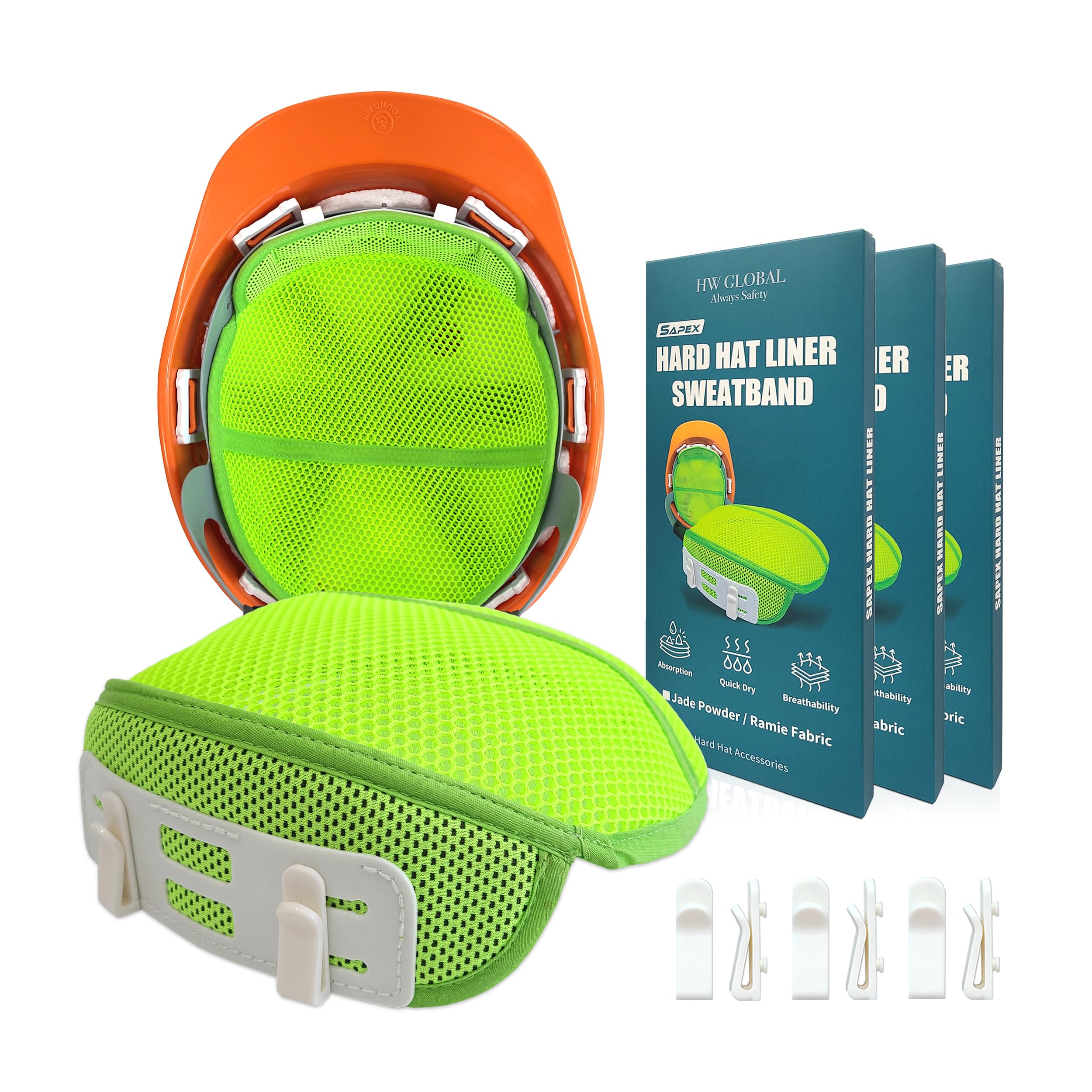 Photo 1 of [HW GLOBAL] Hard Hat Sweatband Top Pad Integrated (3 Set) Clip-On Cooling Mesh Liner - Washable Safety Helmet Padding, Suspension Insert Sweat Bands, Replacement Construction Hardhats Accessories