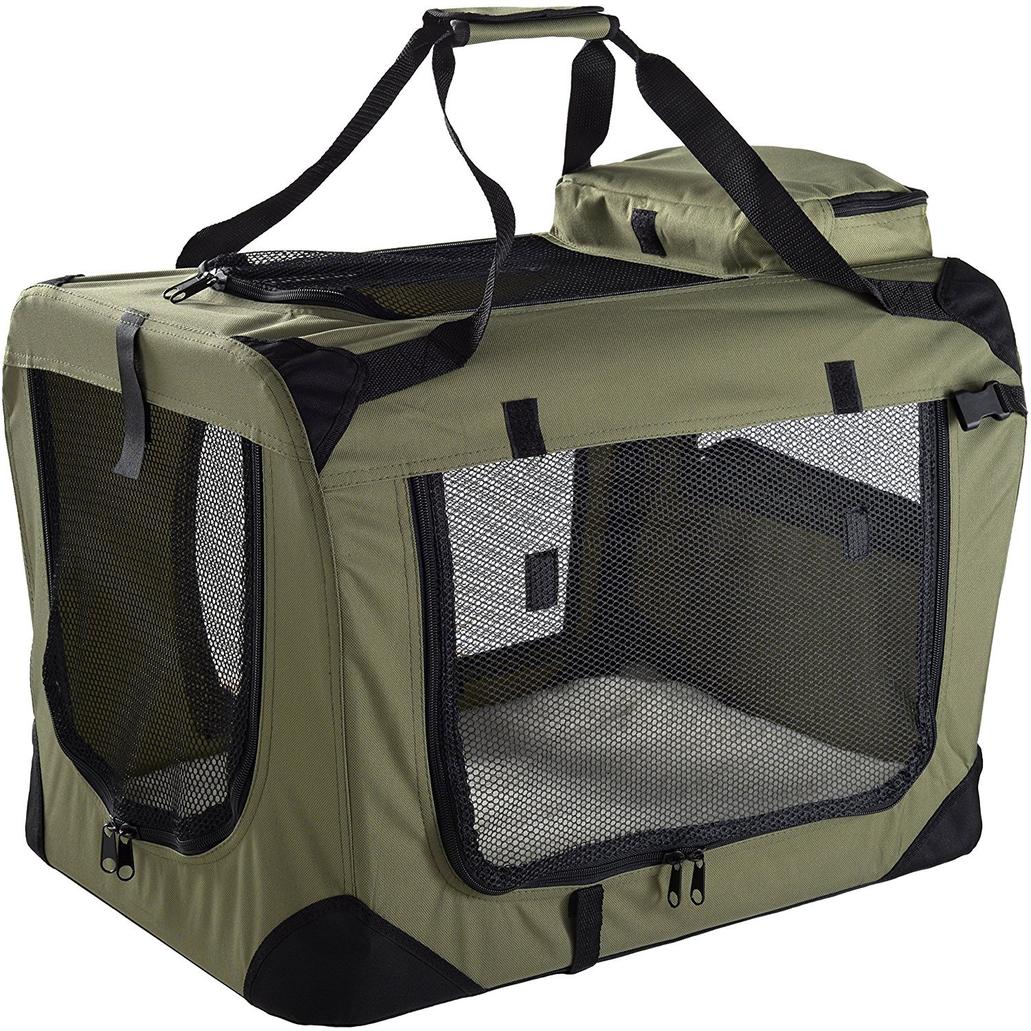 Floofy Friends Pet Carrier Bag, Large Cat Carrier Puppy Dog Carrier for Small Dogs Cats Kittens Rabbits With Reversible Fleece Mat, Foldable Travel Crate for Car - Green