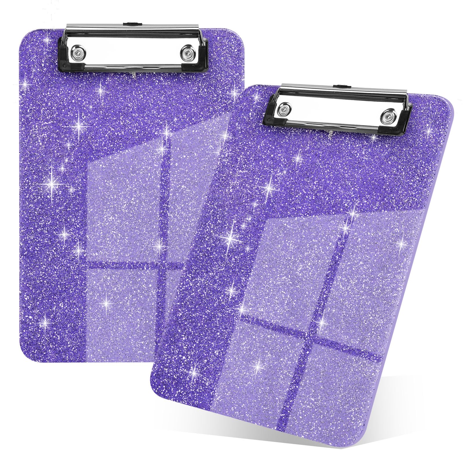 Photo 1 of 2 PCS A5 Size Clipboards,Size 6"x 9"in ClipBoards,Glitter Clipboard with Low Profile Clip,Sparkle Plastic Clipboard, Hanging Clip Board for Office Supplies,Clipboards for Kids Mini Clip Board-Purple