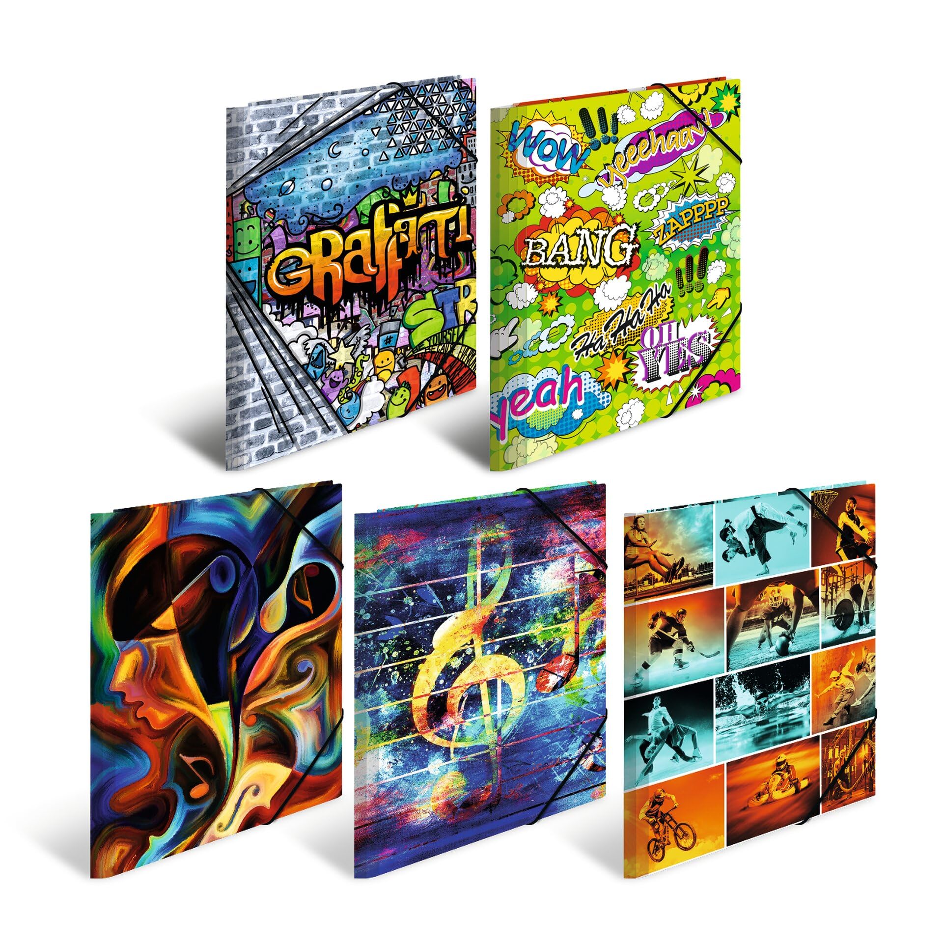 HERMA Collector's Folders A4 Design Set, Pack of 10, Children's Plastic Corner Folder with Art Motif, Elastic Band, Inner Flaps and Inner Print for Boys and Girls