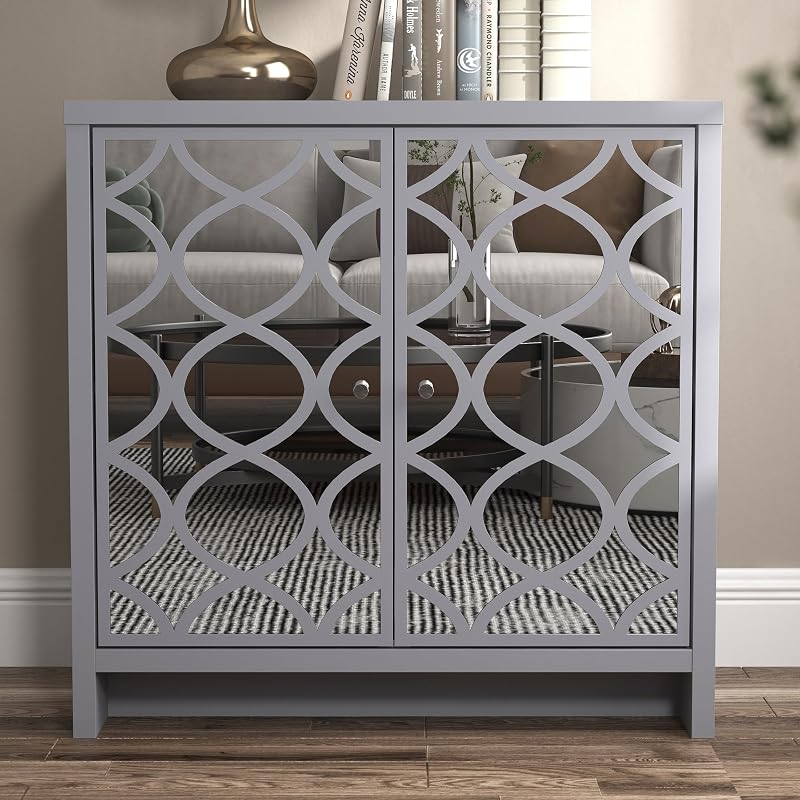 Galano Iris 2 Door Sideboard Grey Storage Cabinet Living Room Kitchen