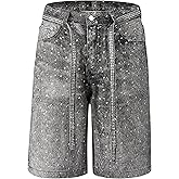 Men's Rhinestone Denim Shorts Bermuda Jorts Summer Baggy Jeans Y2k Oversized Vintage Loose Fit Knee Length Shorts