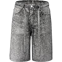 Mens Baggy Rhinestone Jeans Shorts Y2k Grunge Oversized