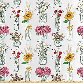 Amazon Com Lunarable Floral Fabric By The Yard Colorful