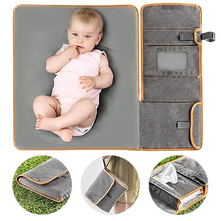 Zamboo Tragbare Baby Wickelunterlage für unterwegs | Faltbare Reise Wickeltasche mit abwaschbarer Wickelauflage 60x50 cm und 