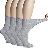 Hugh Ugoli Women's Soft Bamboo Diabetic Crew Socks, Wide, Loose Fit & Thin Socks with Seamless Toe & Non-Binding Top, 4 Pairs