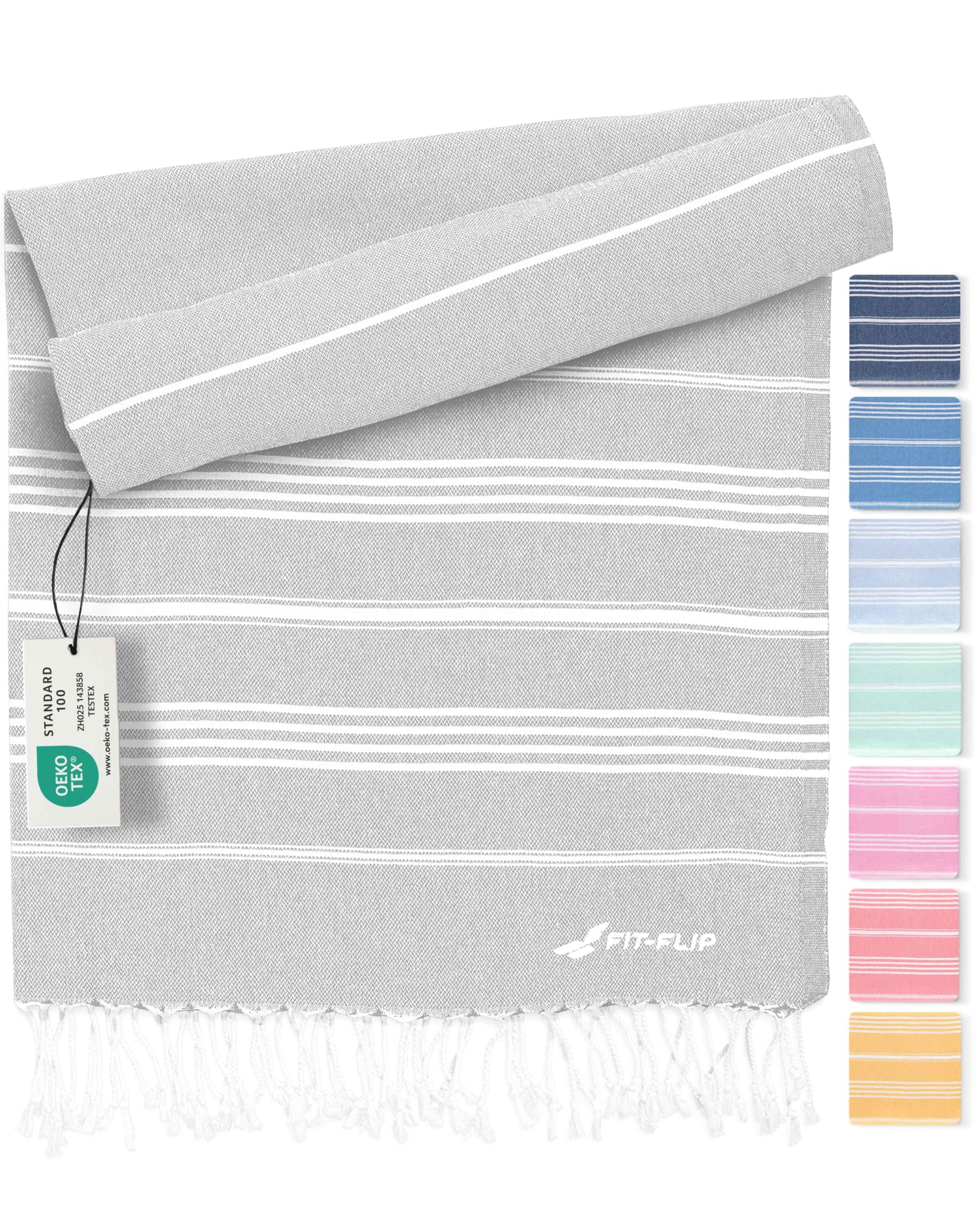 Fit-Flip Hammam Beach Towel XXL Made from 100% Cotton - Quick-Drying Turkish hamam Towels - Large fouta or pestemal Ideal as a Thin Sauna Blanket - Light Grey – 200x200cm Sultan