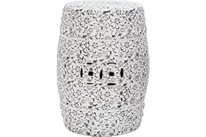 Safavieh Flower and Vine Ceramic Decorative Garden Stool, White and Charcoal