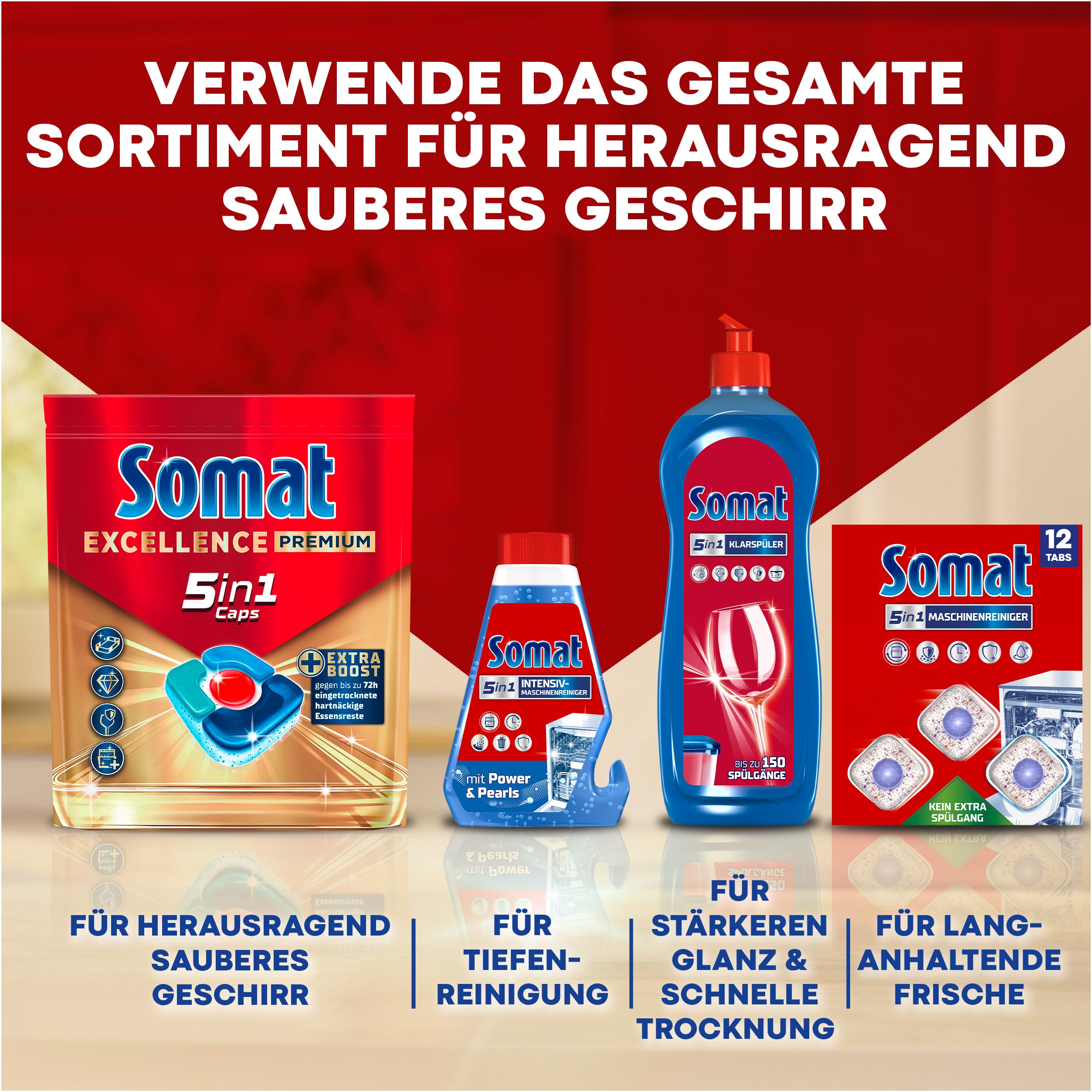 Somat 5in1 Maschinenreiniger (12 Spülgänge), Anti-Kalk Spülmaschinenreiniger für monatlichen Gebrauch, Reinigungs-Tabs für die Spülmaschine für längere Lebensdauer, ohne extra Spülgang 5
