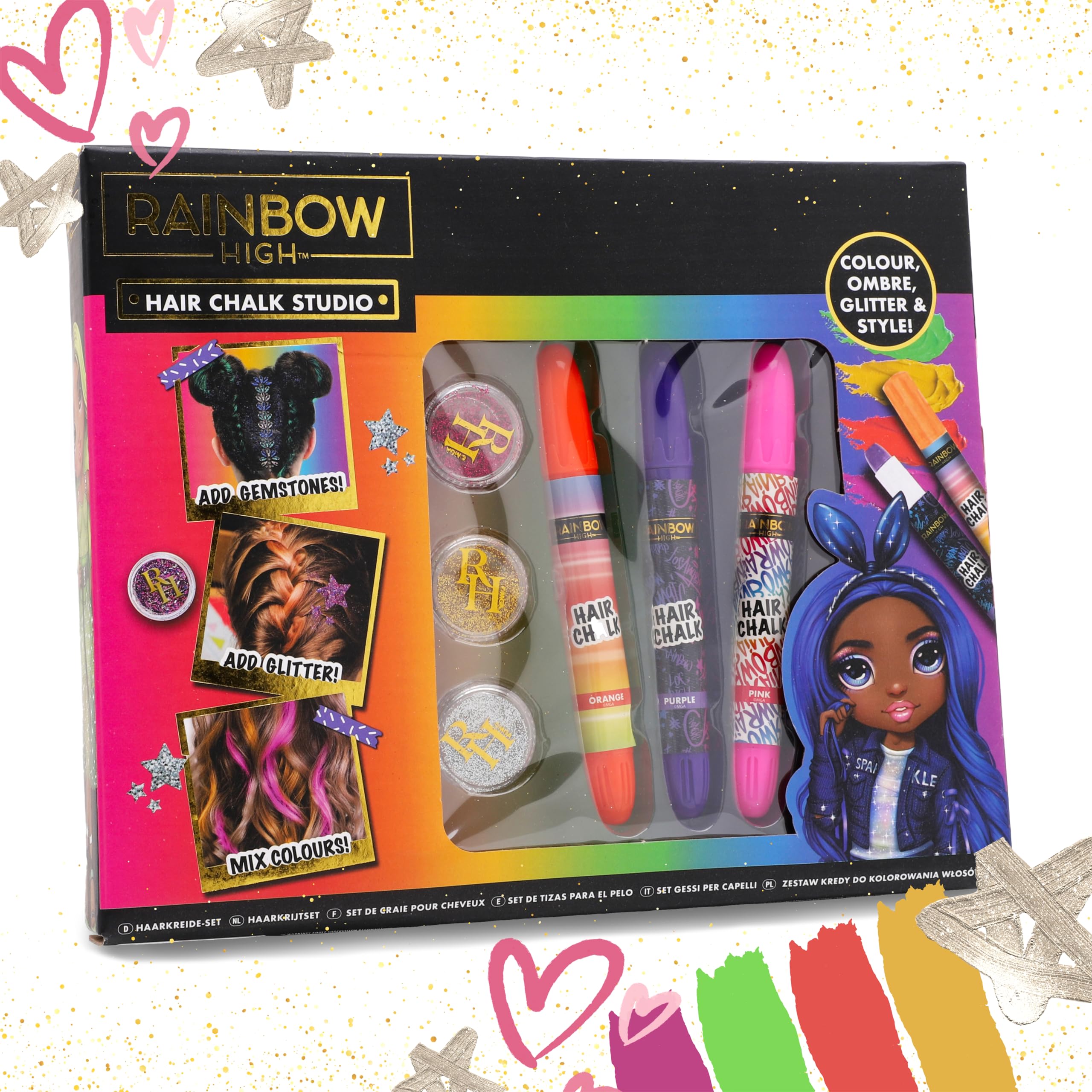 Toyland® Rainbow High Hair Chalk Studio - Colour, Ombre, Glitter & Style! Girls Dressing Up