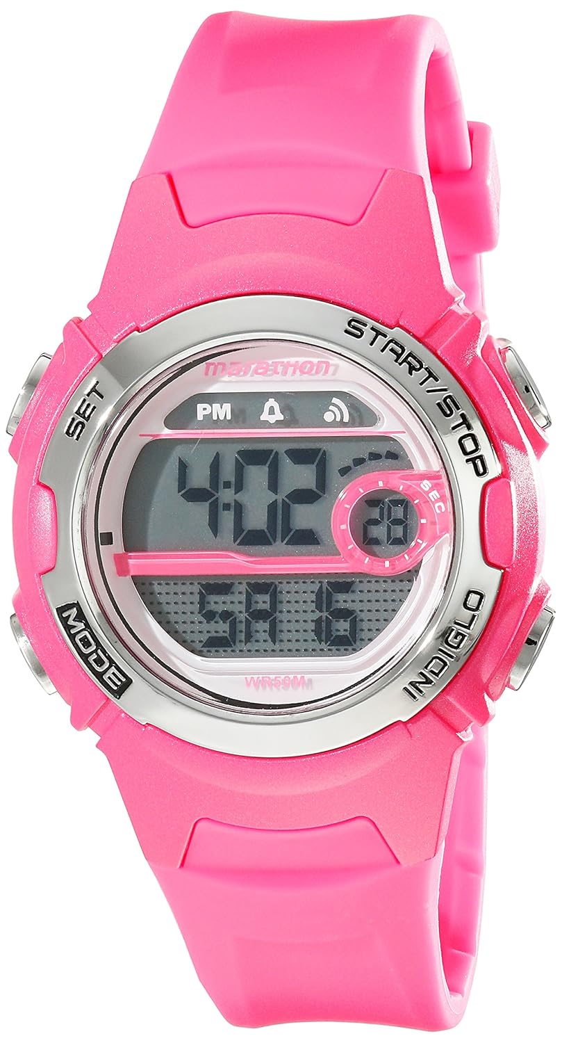 Amazon.com: Marathon by Timex Women's T5K771 Digital Mid-Size Bright Pink  Resin Strap Watch: Watches