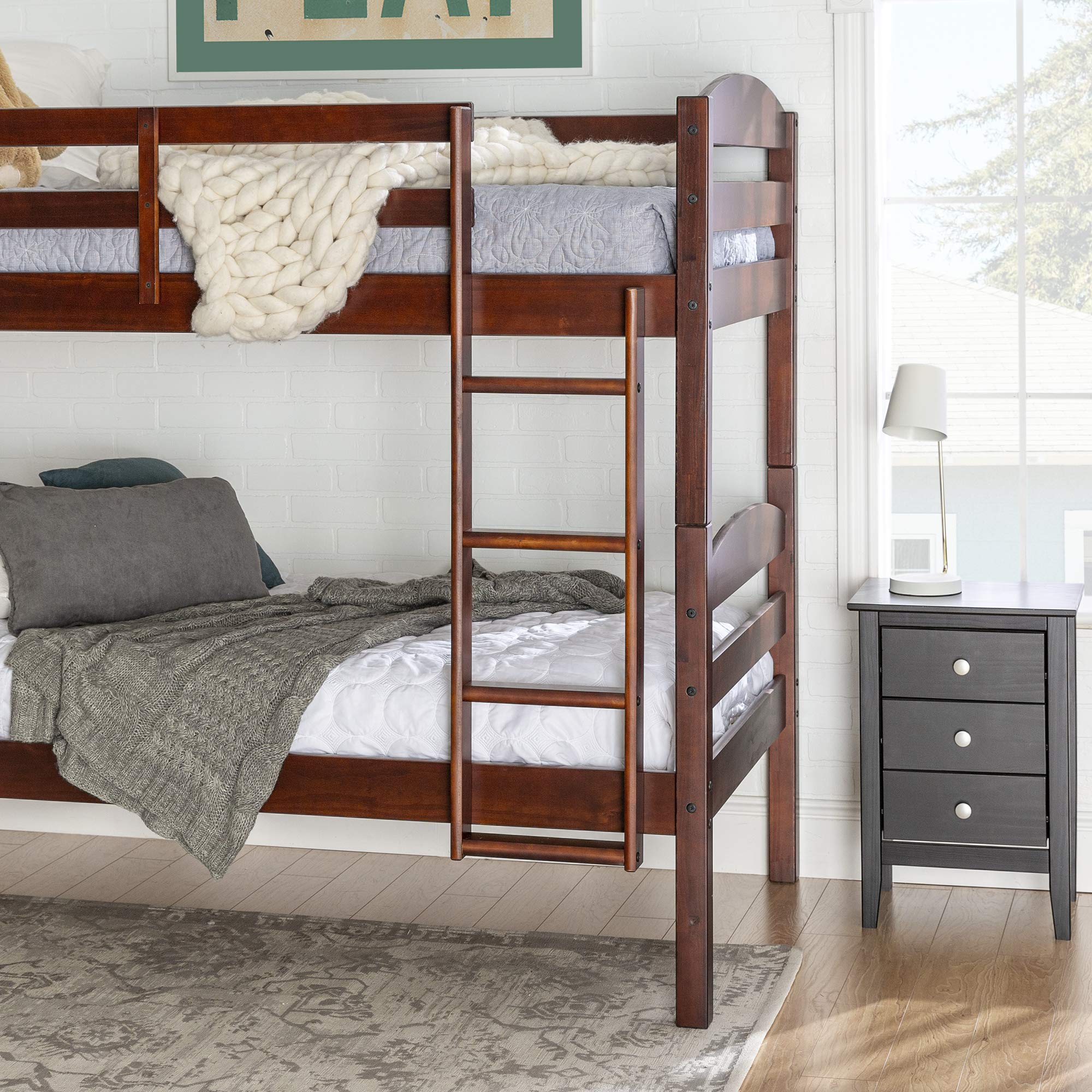 Walker Edison Furniture Company Wood Twin Bunk Kids Bed Bedroom with