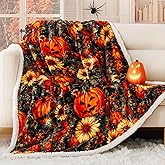 ROMROL Halloween Throw Blanket, Fall Sherpa Throw Blankets, Pumpkin, Leaves Fall Blanket, Soft Fuzzy Plush for Couch Sofa or Bed, Warm Flannel Blanket for Halloween Fall Decor (50" x 60")