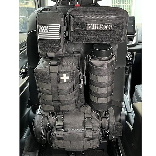 Universal Tactical Car Seat Back Organizer With 5 Pouches - MOLLE Panel For Truck, Jeep, SUV (Army Green)