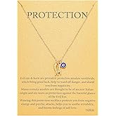 Dainty Blue Evil Eye Charm Horn Pendant Necklace for Women's Spiritual Protection Jewelry 14K Gold Plated