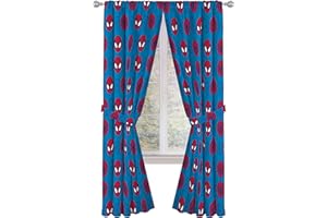 Jay Franco Kids Window Drapes - 4 Piece Curtain Set Includes 2 Tiebacks, Beautiful Bedding Room Décor and Easy Set Up, Blue - Super Hero Adventures, 84 Inch