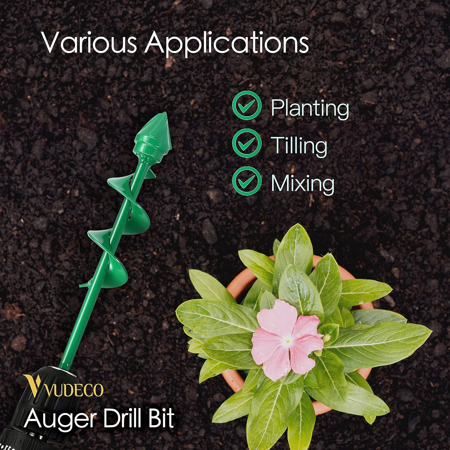 VUDECO Auger Drill Bit 2 PCS Set with Garden Genie Gloves for Planting Hole Drill Planter Auger Spiral Hole Drill Bit Bulb Bedding Digging Post Hole Planting Tool 11.8"x3.15" and 8.7"x1.57": Industrial & Scientific