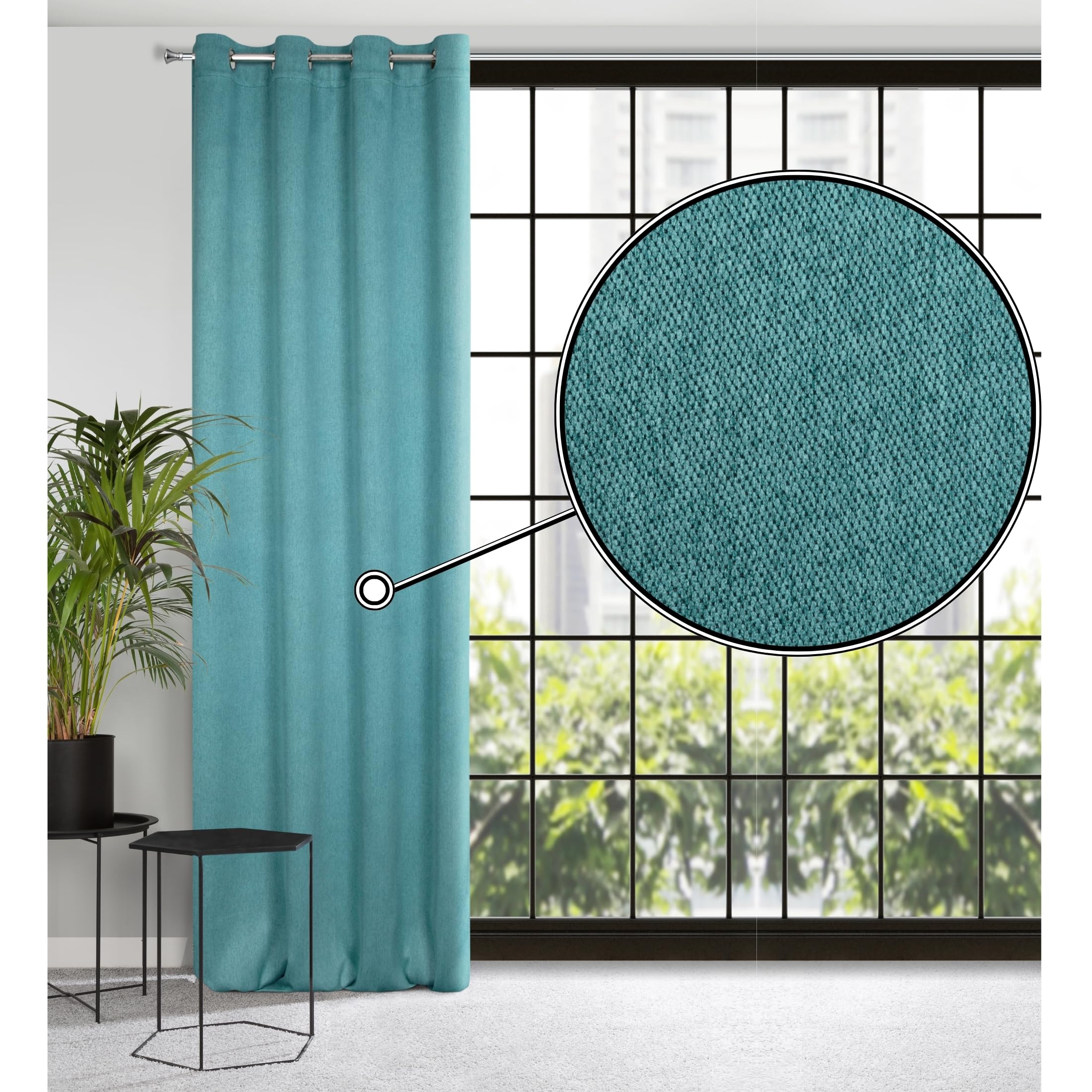 Eurofirany CARLO Extra Long Blackout Curtain with Eyelets - 1 Unit, Heavy 340g/m², Thermal Insulating Curtain, Opaque, Room Darkening, Bedroom, Living Room, W53'' x L98'', Turquoise