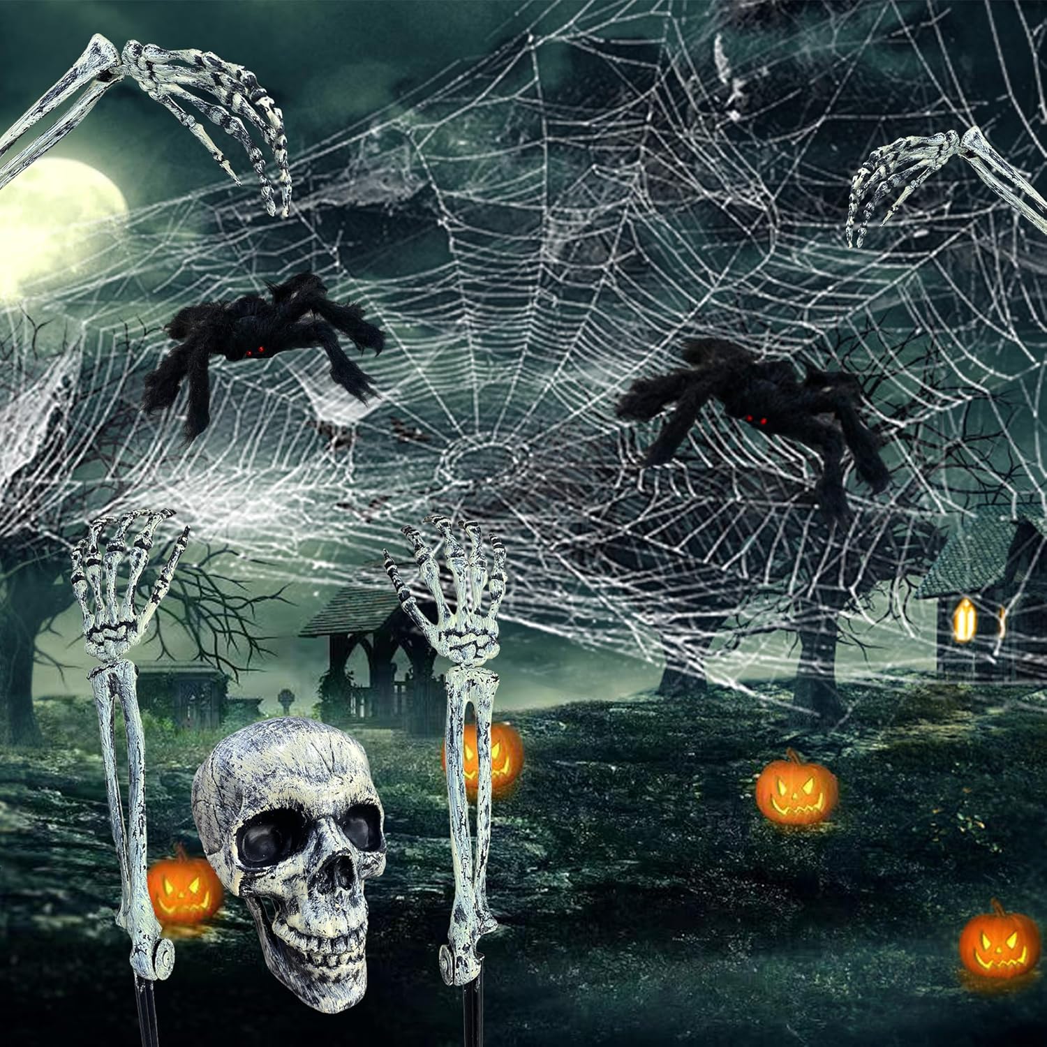 Decorative Garden Stakes - 8Pcs Halloween Classics Realistic Skeleton Stakes，Spiders，Spider Webs Halloween Decorations for Lawn Stakes Garden Halloween Skeleton Decoration