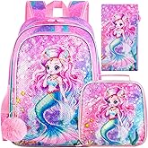 UFNDC 3PCS Backpack for Girls with Lunch Box,16”Kids Sequin Bookbag with Lunch Box, School Bag for Elementary Toddler
