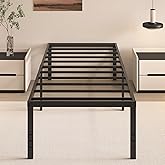 HOBINCHE 20 Inch Twin Size Bed Frame, No Box Spring Needed, Heavy Duty Black Metal Platform Mattress Foundation with Steel Slats, Non-Slip Noise Free Easy Assembly, Large Storage