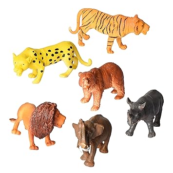 Animal Figure, 8 Jumbo Jungle Toy Set (6 Piece),Playkidz Toys Realistic Wild Vinyl For Kids Toddler Child, Plastic Party Favors Learning Forest Farm Animals Playset