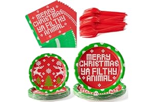 BHronony Christmas Plates Napkins Tableware - 96pcs Funny Xmas Movie Party Forks Dinnerware Set Decoration Supplies, Merry Christmas Ya Filthy Animal Disposable Tableware Favor for Holiday (24 Guests)
