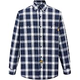 WORKWEYA Men's Flame Resistant Shirts 6.5oz Lightweight Plaid FR Button-Down Welding Shirts CAT2/NFPA2112