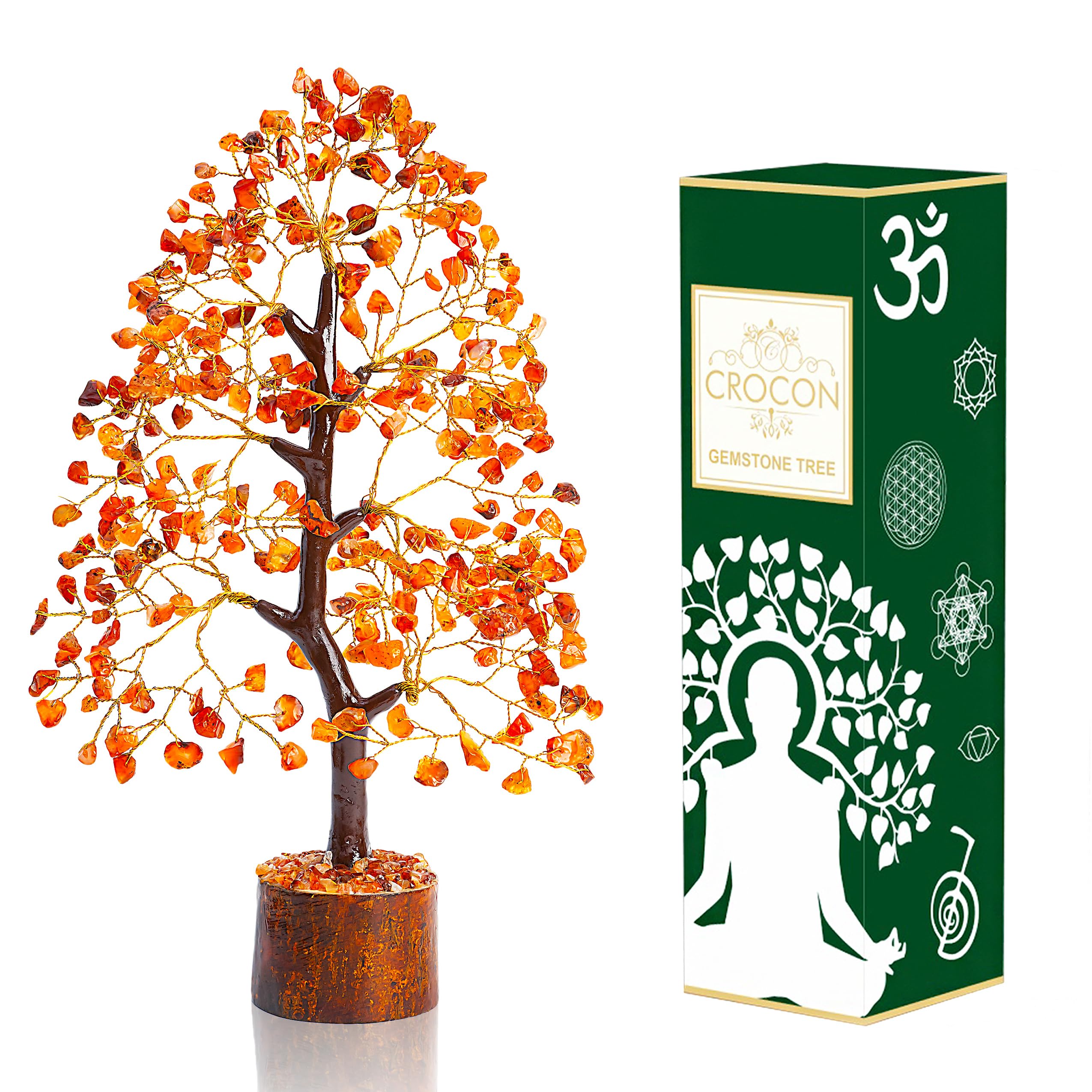 Carnelian Orange Crystal Chakra Tree of Life Spiritual Healing Meditation Gift Bonsai Tree for Home & Room Decor Crystal Gift for Women Present Birthday Gifts for Women Men Housewarming Mum Dad