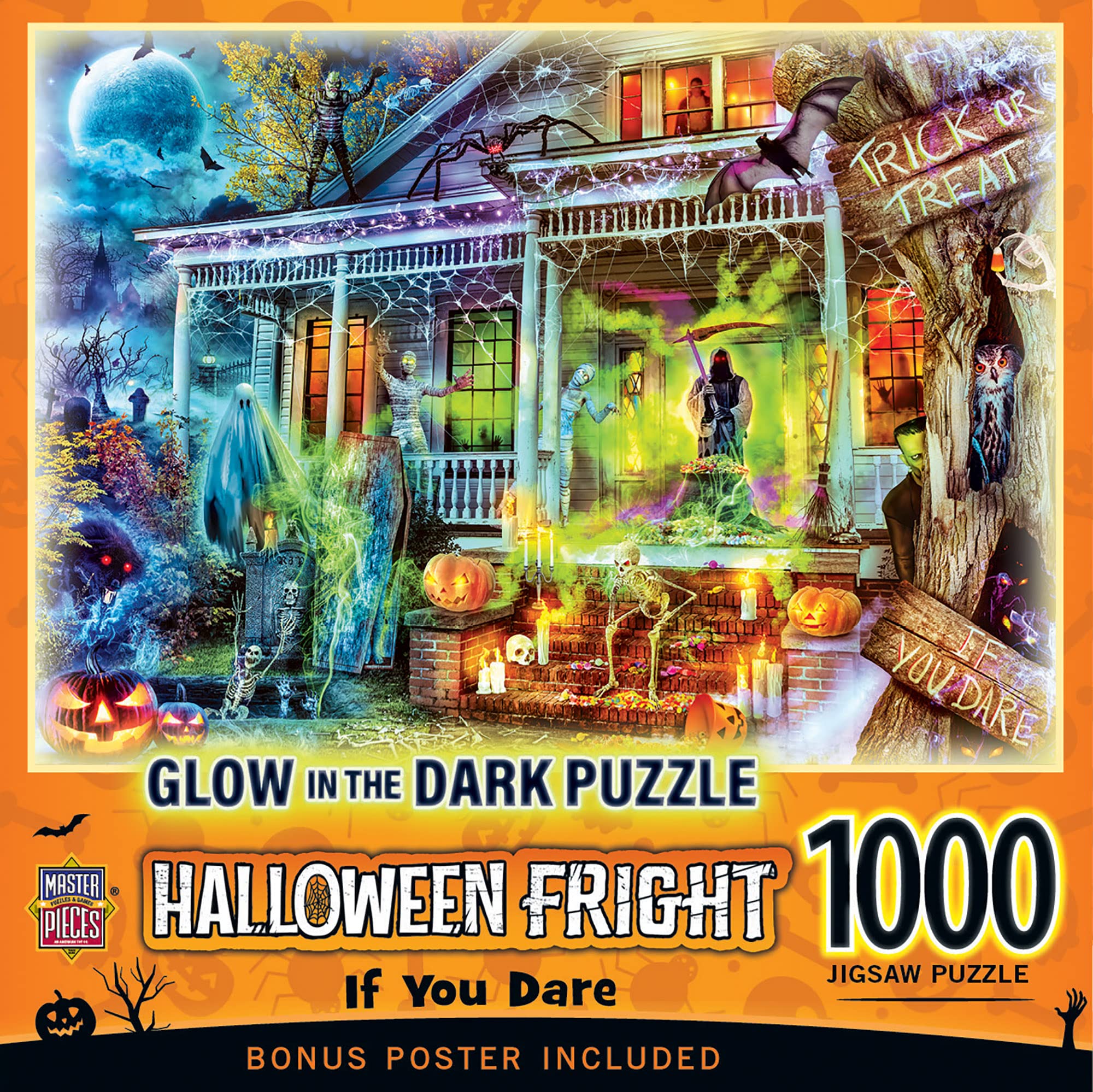 Photo 1 of Halloween Glow in The Dark Jigsaw Puzzle – 1000 Piece Haunted House Trick-or-Treat Puzzle for Adults, Teens & Families, Spooky Holiday Game, Large Puzzle Decor 19.25” x 26.75”