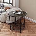 LEEMTORIG 23.6" Round End Table, Side Tables with Storage Shelf, 2-Layer Sofa Night Tables, Steel Frame, Wood Grain Tabletop, for Living Room, Study, Bedroom, Brushed Black YCJZ-22219-BK