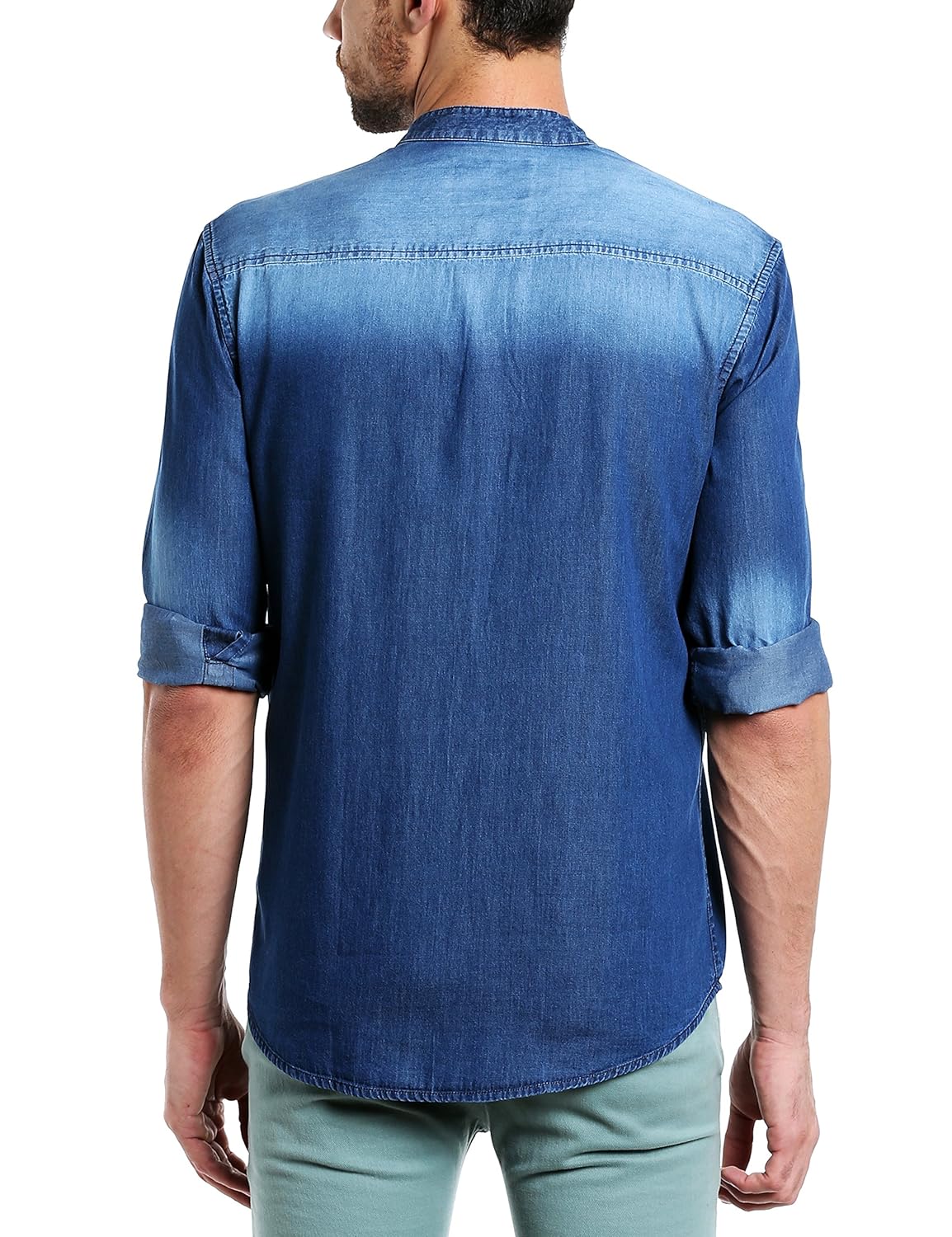 dennis lingo men's denim dark blue solid casual shirt