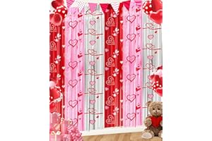 OOMLOID Valentines Day Decorations Foil Fringe Curtains for Party, 2 Pack 3.3 x 6.6 FT Galentines Day Decorations Red Pink Silver Tinsel Streamer, Valentines Backdrop Heart Decorations for Birthday Wedding