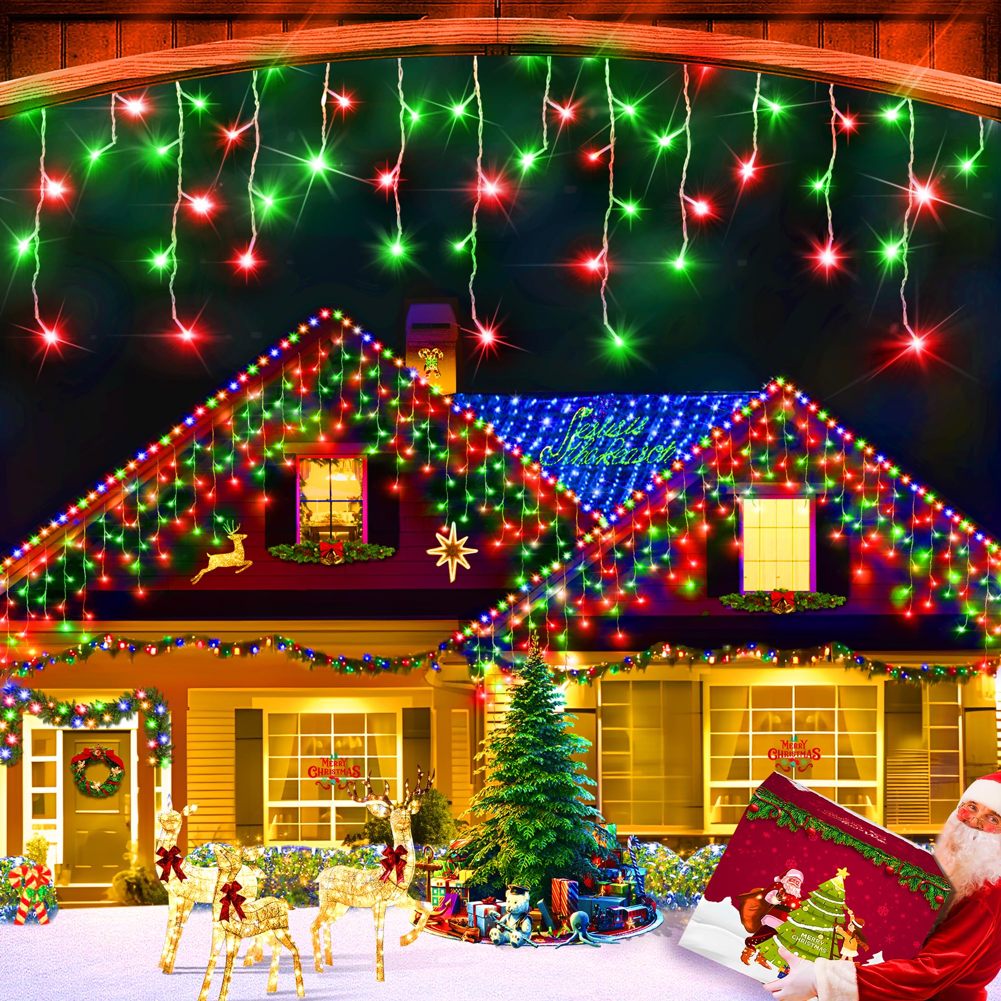 XURISEN 50ft Christmas Icicle Lights – 480 LED 8 Modes, Timer & Memory, IP44 Waterproof Outdoor String Lights With 90 Drops, Warm White For Holiday Decor