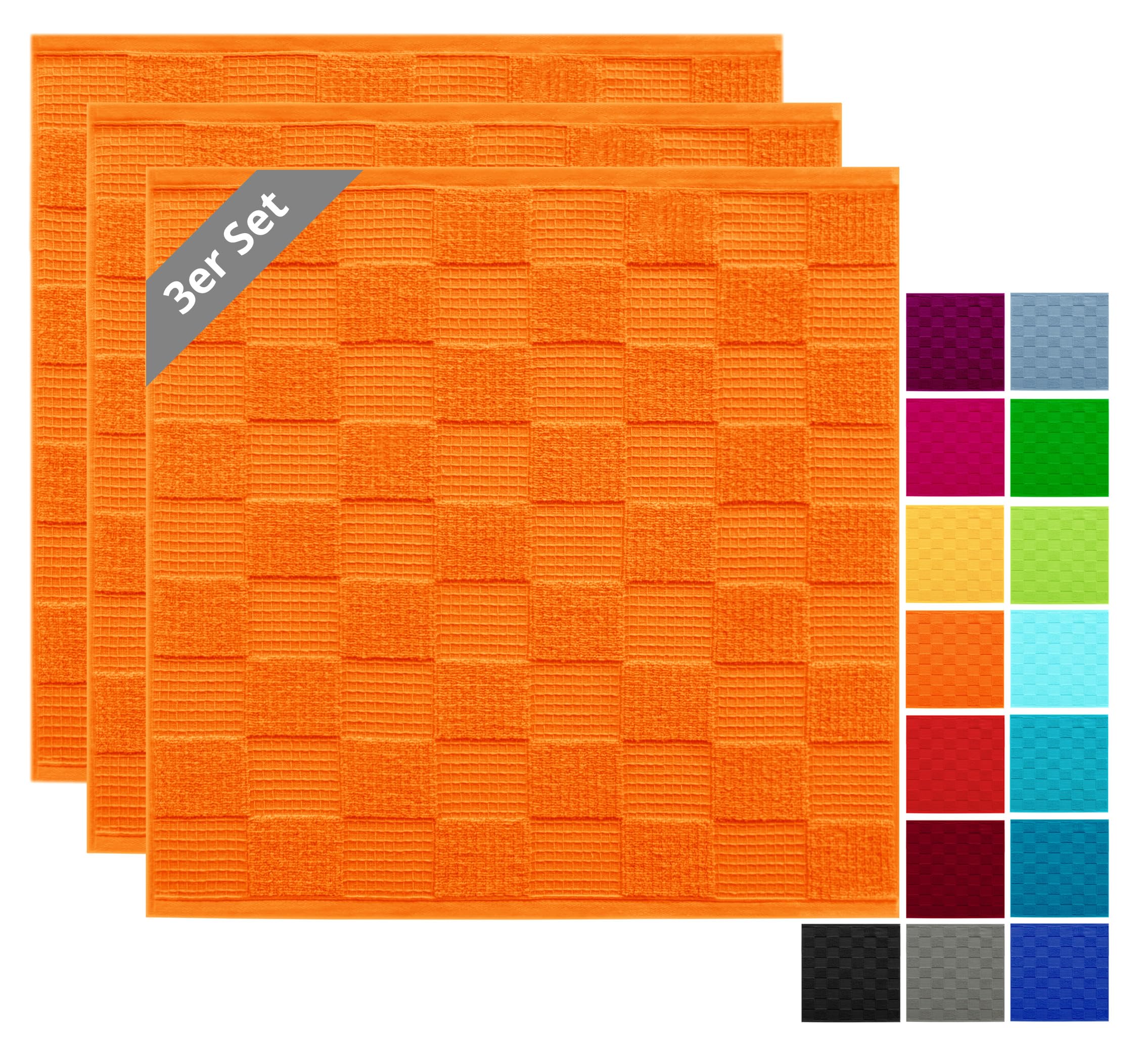 Lashuma Tea Towels 100% Cotton - Kitchen Towels & Tea Towels 50 x 50 cm Waffle Pique & Terry Cloth Orange, Set of 3