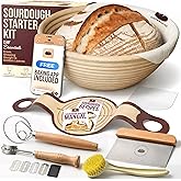 Superbaking Sourdough Starter Kit, 9" Round Banneton Bread Proofing Basket Set, Sourdough Bread Baking Supplies, Sourdough Tools with Silicone Bread Sling, Bread Making Tools, Baking Gifts