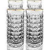 Amehla Co. Gold Rimmed Highball Collins Cocktail Glass Set | Drinking Glasses for Cocktails, Water, Juice, & Iced Tea or Coffee