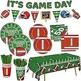 Bzhouyy 146Pcs Football Party Decorations Football Birthday Party Supplies Serves 24 With Football Party Set Lncludes Dinner Plates, Napkins, Knife, Fork, Cups Tablecloth and Party Banner