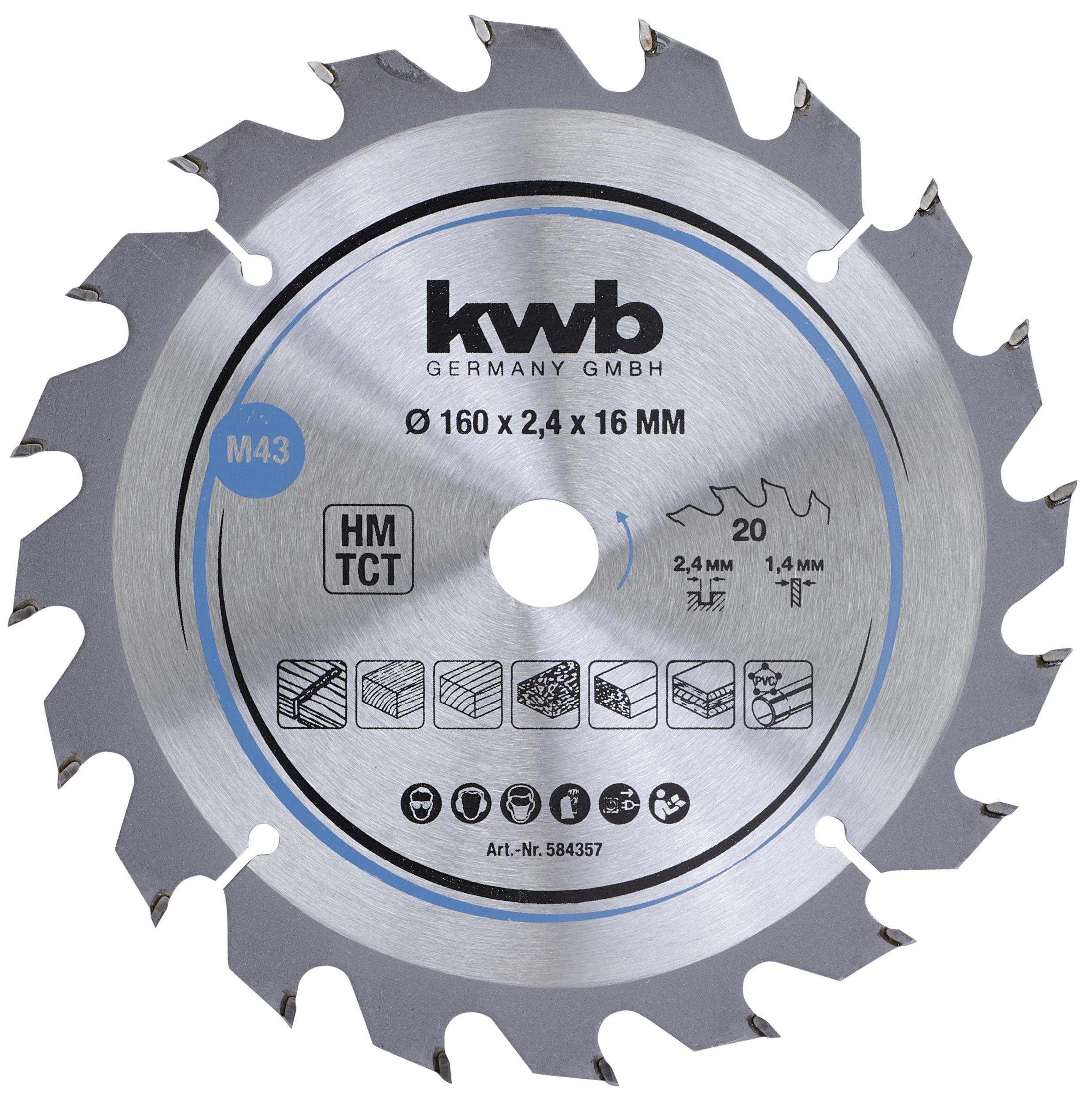 KWB Circular Saw Blade 160 X 16 MM - Fast Cut, Suitable for Soft and Hardwood, CHIPBOARD, and Plywood