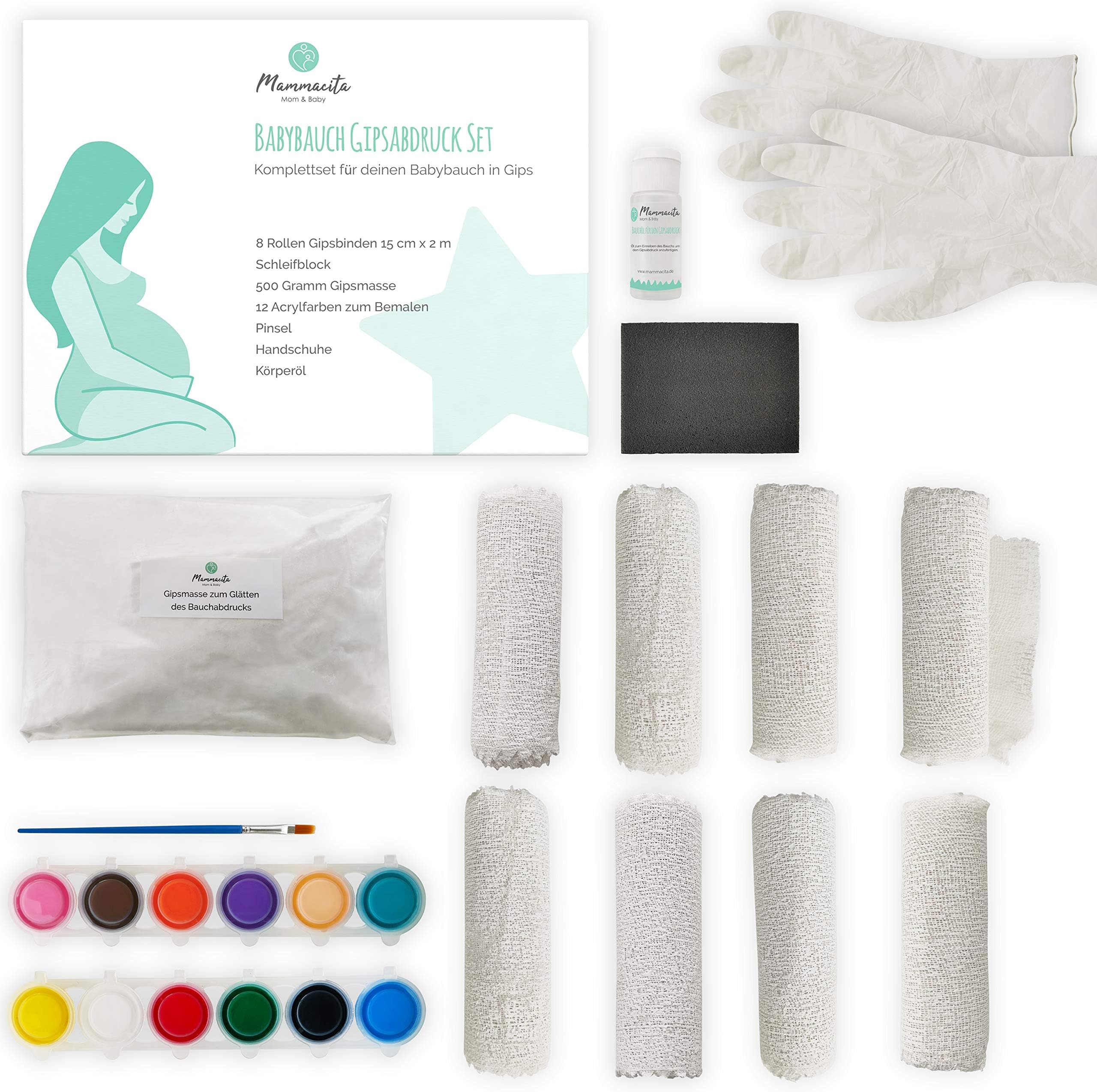 Mammacita Baby Belly Casting Kit for Pregnant Women - Plaster cast set incl. Plaster Bandages, Plaster, Acrylic Paints - Safe for Mom & Baby - Great Gift for Baby Party
